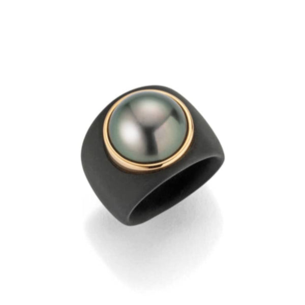 Gellner-StarsinHeaven-Ring-750-Rosegold-Stahlschwarzionisiert-Tahitiperle_5-21995-05_KempkensJuweliere