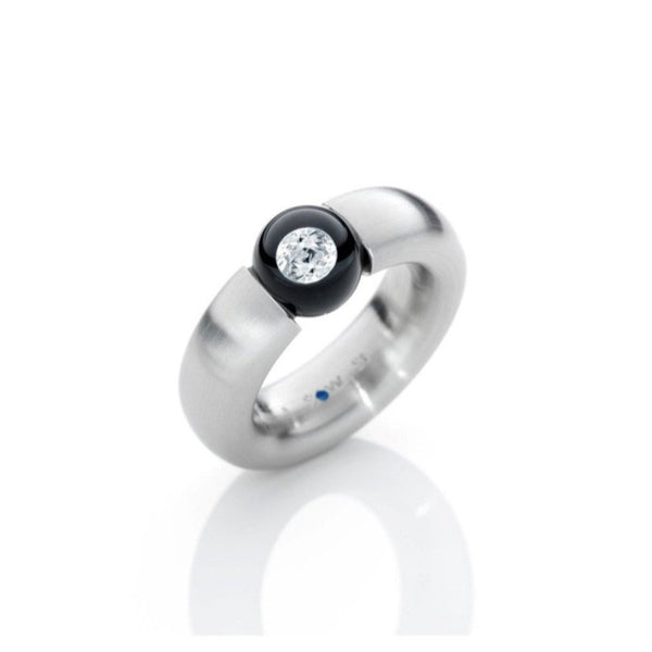 Schmuckwerk-Ring-Glasklar-Stahl-Glas-schwarz-Brillant-DR767ST