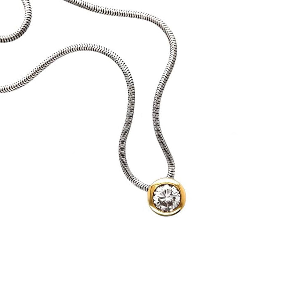 Collier_Solitär_Brillant_1,01ct.TW/vsi_Zargenfassung_Schlangenkette_42cm_750_Gelbgod/950_Platin_matt/poliert_Kempkens_Juweliere