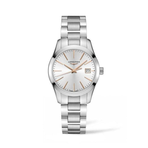 L2.386.4.72.6_Longines_CONQUEST_CLASSIC-Quartz-34_mm-Zifferblatt-silber-rosegold-Edelstahl_SOL_Kempkens-Juweliere