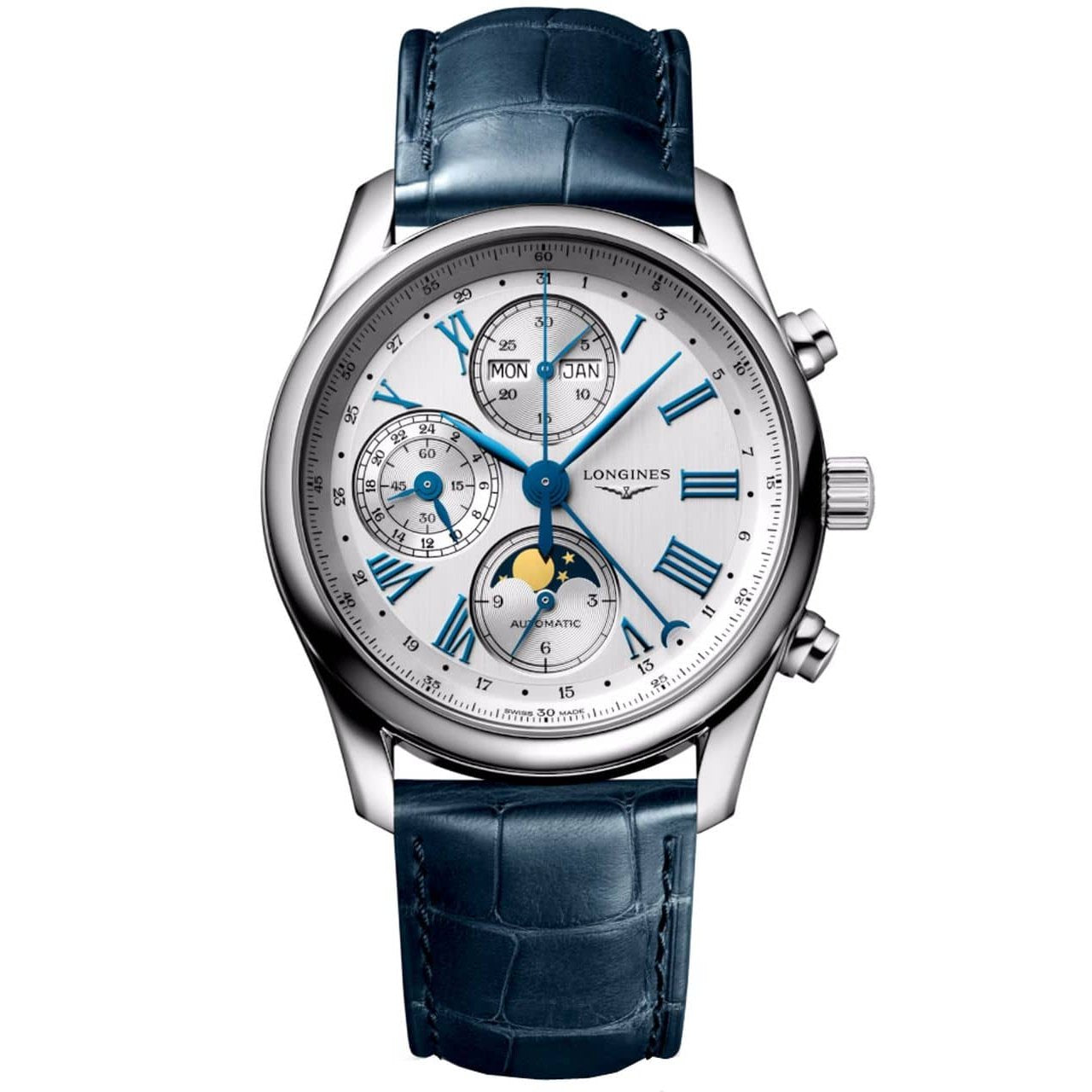 L2.673.4.71.2_LONGINES-MASTER-COLLECTION-CHRONO-MOONPHASE-40mm-Automatik-Silber-blaue-Lederband-blau_Kempkens-Juweliere