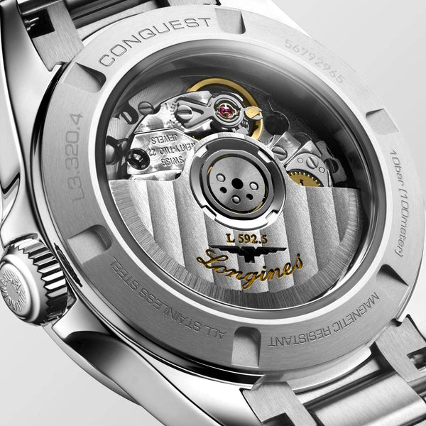 L3.320.4.72.6_CONQUEST_30mm-Automatik-Edelstahl-Metallband-Silber-Rose_DRback_Kempkens-Juweliere