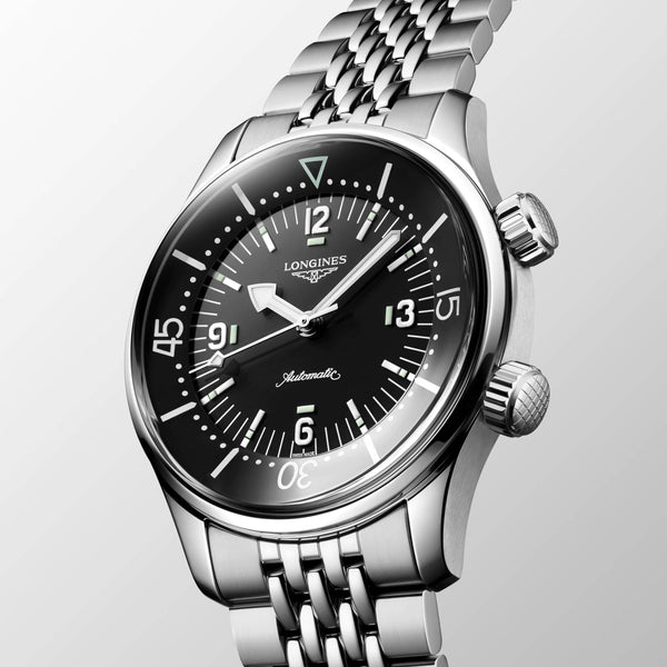 L3.764.4.50.6_LONGINES-LEGEND-DIVER_39mm-Automatik-Edelstahl-schwarz-Metallband_FACE_Kempkens-Juweliere