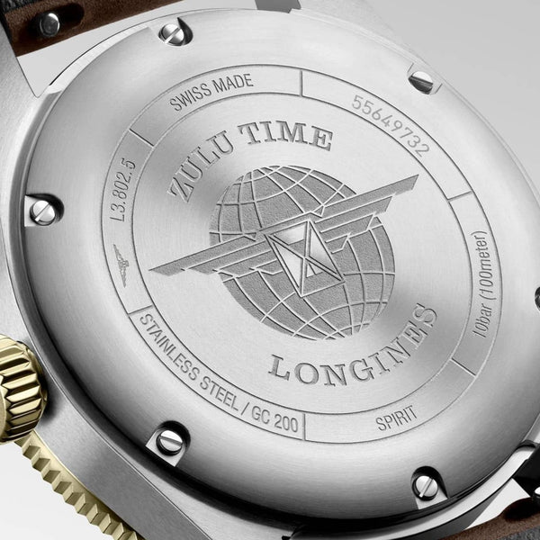 Longines_L3.802.5.53.2_SPIRIT-ZULU-TIME-Chronometer-39mm-Automatik-Gelbgold-Cap200-Keramik-Stahl-ZB-anthrazit-Lederband-braun_DRback_Kempkens-Juweliere